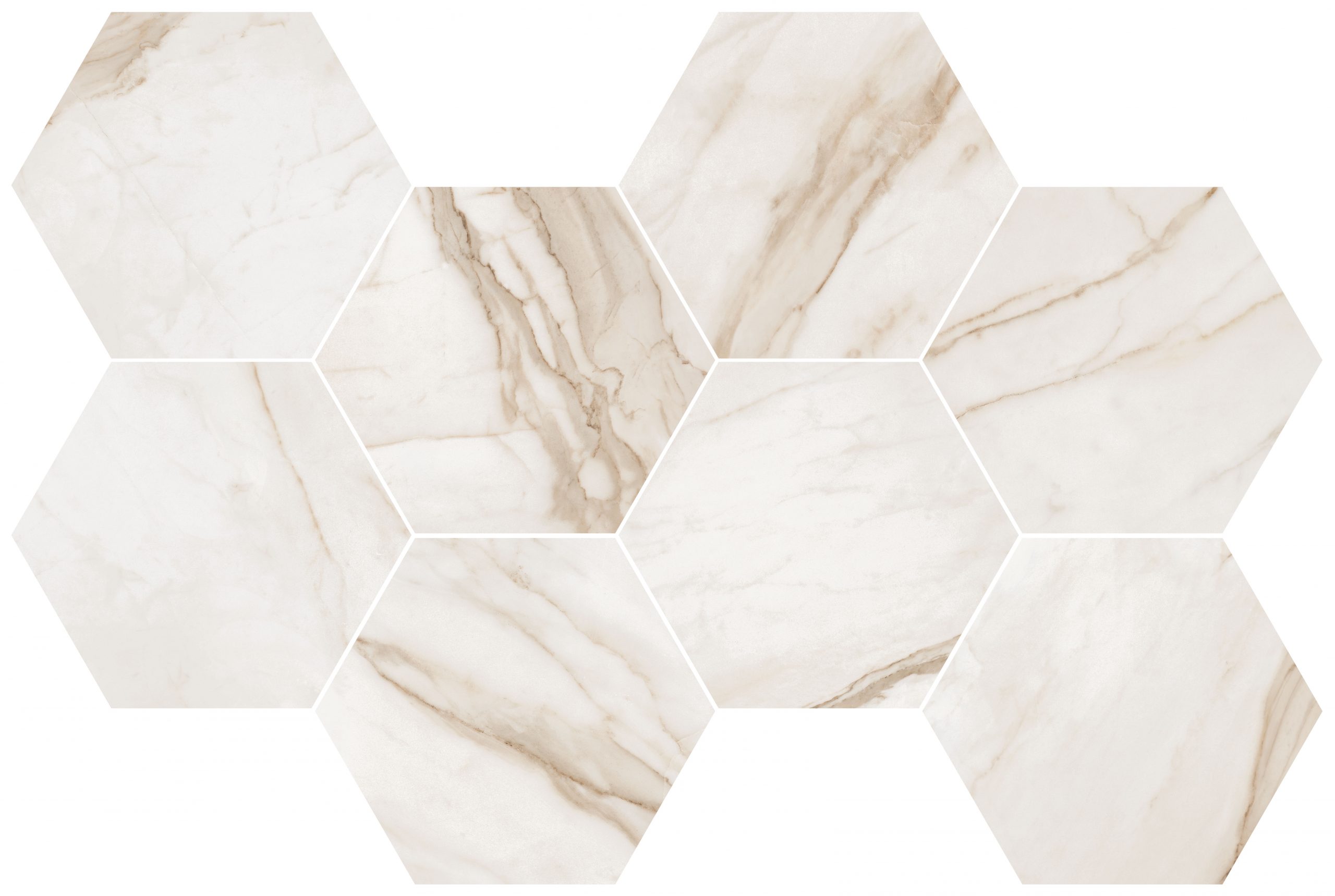 SUPREME Golden Calacatta Mosaico Hexagon 51x29,2cm Anticato Rett. hr. 8,5mm SUPREME Golden Calacatta Mosaico Hexagon 51x29,2cm Anticato Rett. hr. 8,5mm
