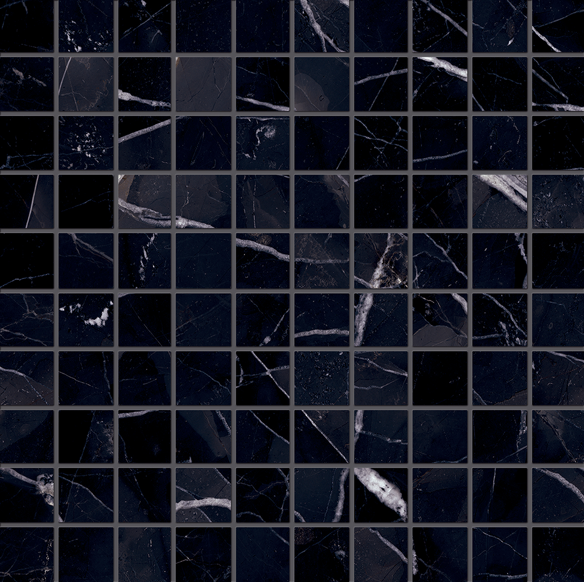 TELE DI MARMO REVOLUTION  Mosaico 3x3cm  Calacatta Black  30x30cm Full Lapp. hr. 9,5mm