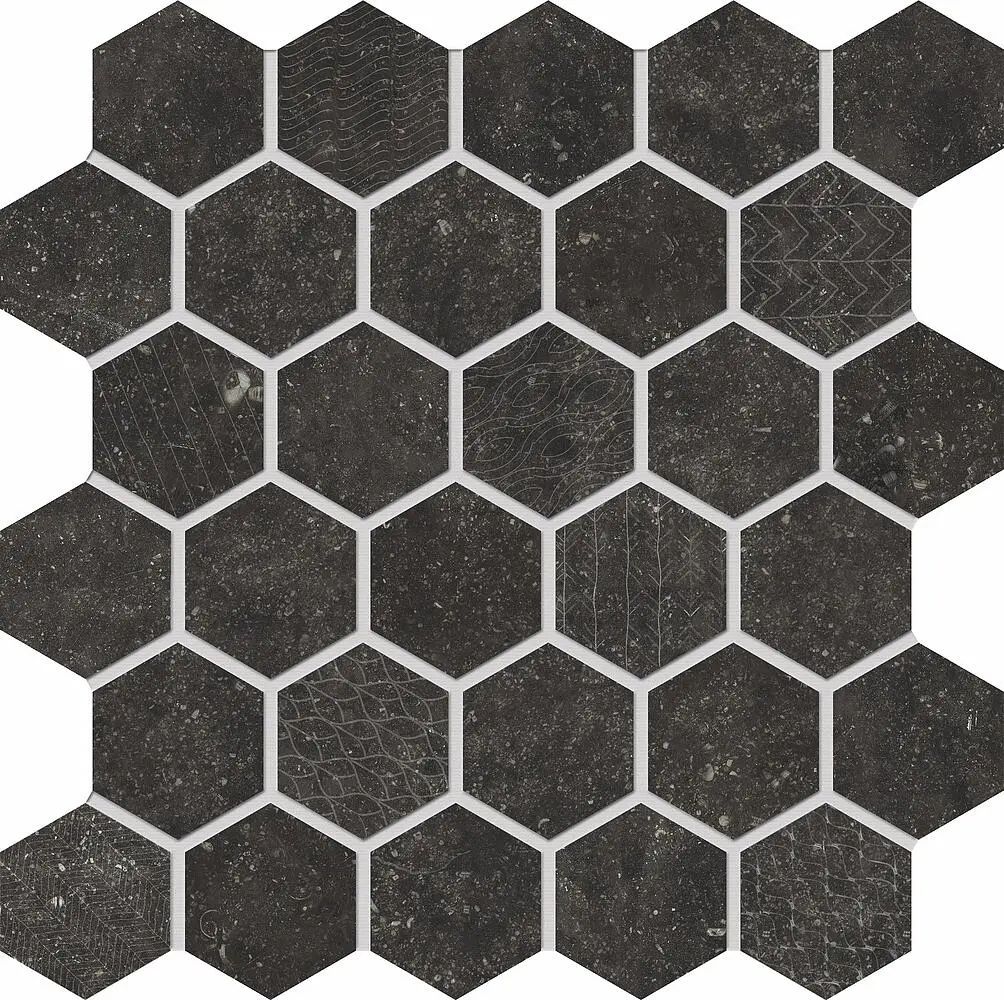 CONCERT Mosaico Esagonale Black Texture Foglio 25x26cm CONCERT Mosaico Esagonale Black Texture Foglio 25x26cm